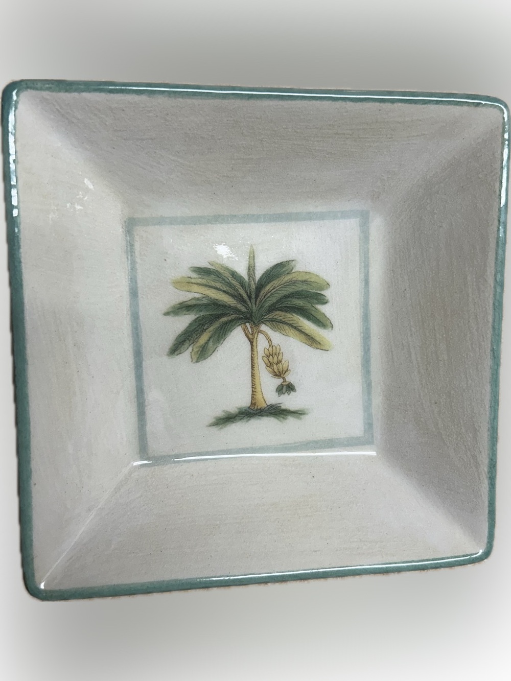 Williams-Sonoma Verano Tile square ceramic serving bowl hand-painted banana tree